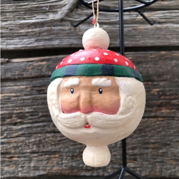 Set of 2 Primitive Santa Claus head Decorations Christmas ornaments St. Nick ❤️ - Picture 9 of 11
